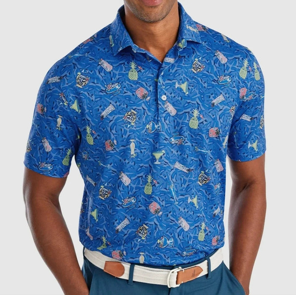 Johnnie-O Luau Prep-Formance Blue Short Sleeve Polo Shirt. Size medium - Picture 2 of 16